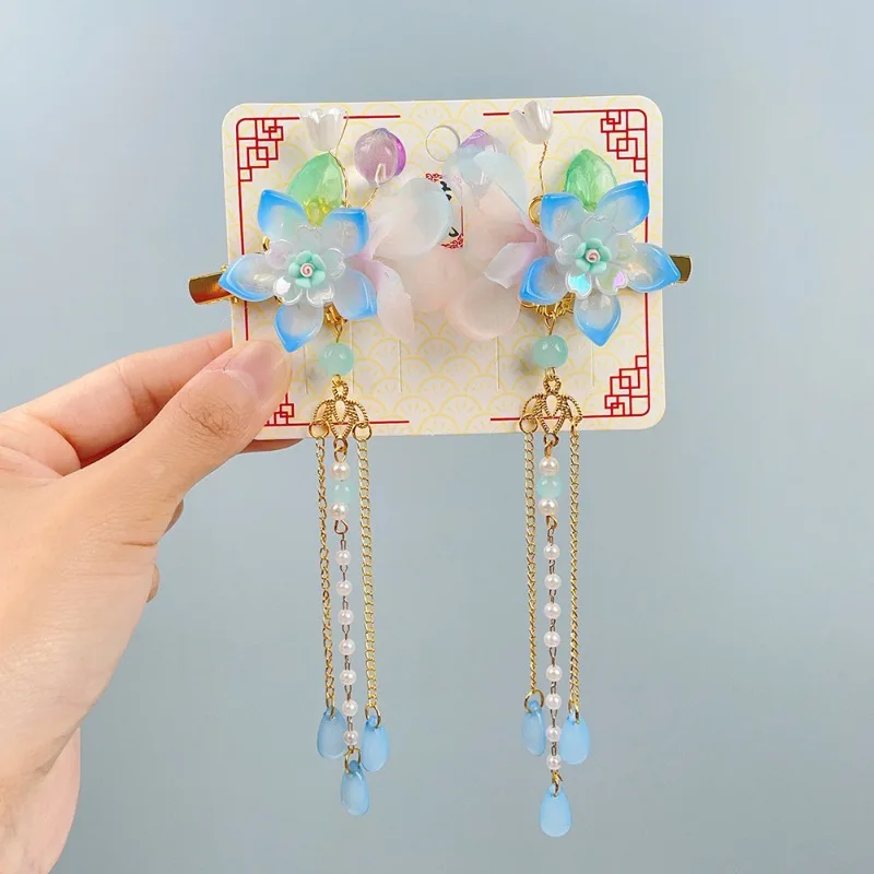 Accesorios para el cabello para niñas, accesorios para el cabello de estilo antiguo para niños, tocados Hanfu, pasos de disfraz para niñas, pinzas para el cabello con borlas oscilantes - imagen 4