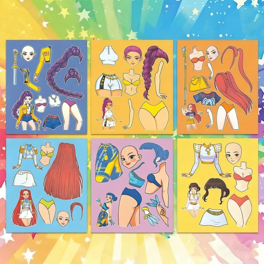 6 uds kpop equipo de caza de brujas pegatinas de vestir dibujos animados niños hechos a mano diversión sin corte DIY pegatinas de vestir - imagen 4