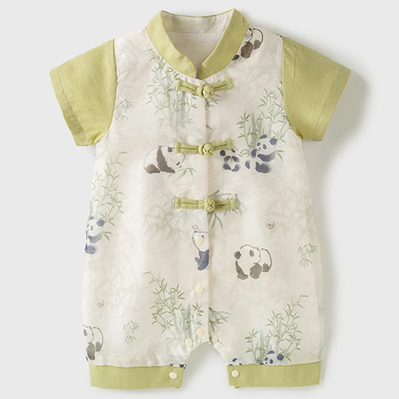 Ropa de verano para recién nacido, monos de manga corta con dibujos de Panda, estilo chino, BC400