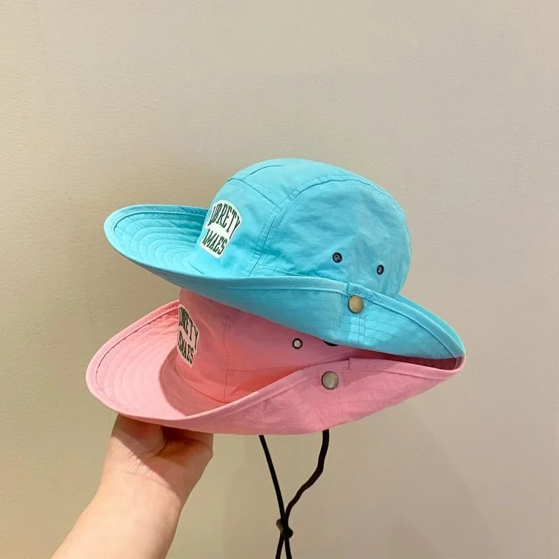 Sombrero de pescador para niños con Bordado de letras de Color sólido, sombrero de cubo para bebé de verano de secado rápido, gorra de lavabo para sombrilla de playa al aire libre para niños y niñas - imagen 5
