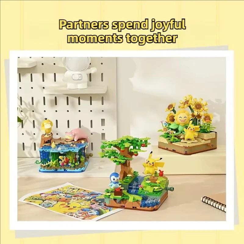 Bloques de construcción de la serie Pokémon Pikachu Psyduck Pogaman escena de dibujos animados modelo colección de ladrillos adornos juguetes para niños regalos de vacaciones - imagen 5