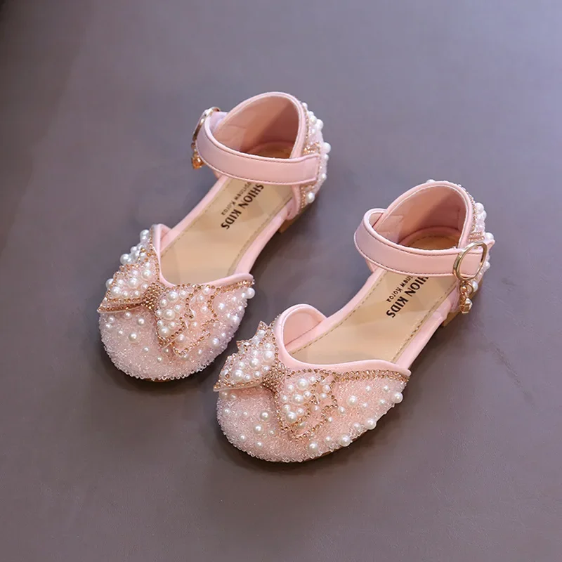 Zapatos de fiesta para niñas, zapatos de cuero a la moda con diamantes de imitación para niños, sandalias planas para vestido de Boda de Princesa dulce para niños