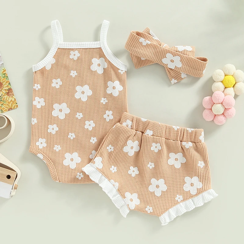 Conjunto peleles verano niña sin mangas floral tirantes diadema - imagen 3