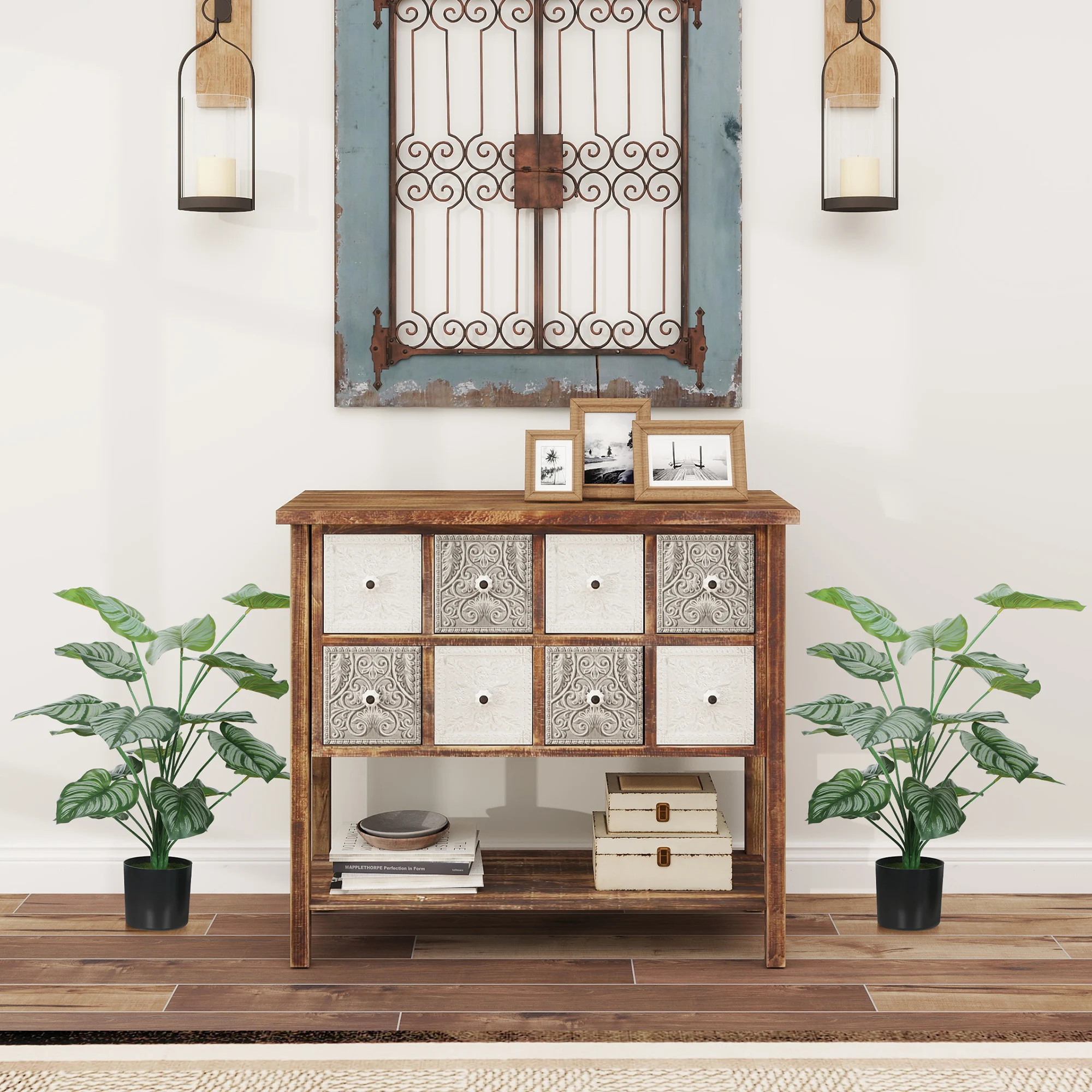 HOMCOM Conjunto de 2 Plantas Artificiales Decorativas 65 cm Plantas Artificiales con Maceta y Hojas para Interior Hogar Salón Oficina Verde