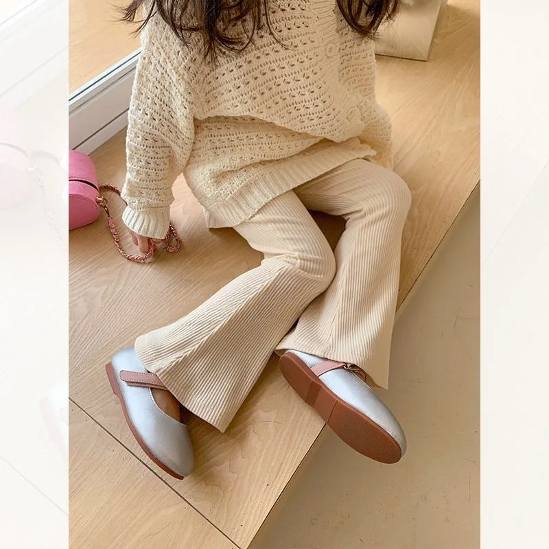 Pantalones acampanados para niños de verano 2025: leggings elásticos acanalados de seda helada para niñas: ¡toda, transpirable, elegante para uso exterior! - imagen 2