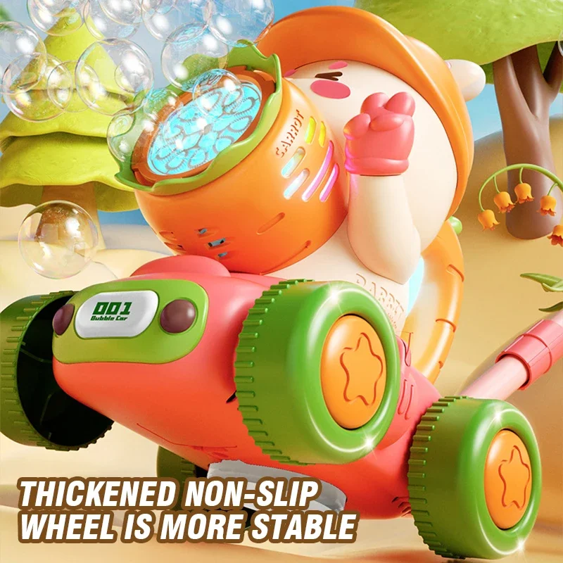 Juguetes de burbujas de conejo, carrito de empuje para caminar, máquina sopladora de jabón Pomperos automática para exteriores, burbujas eléctricas ligeras, regalos de cumpleaños para niños - imagen 2