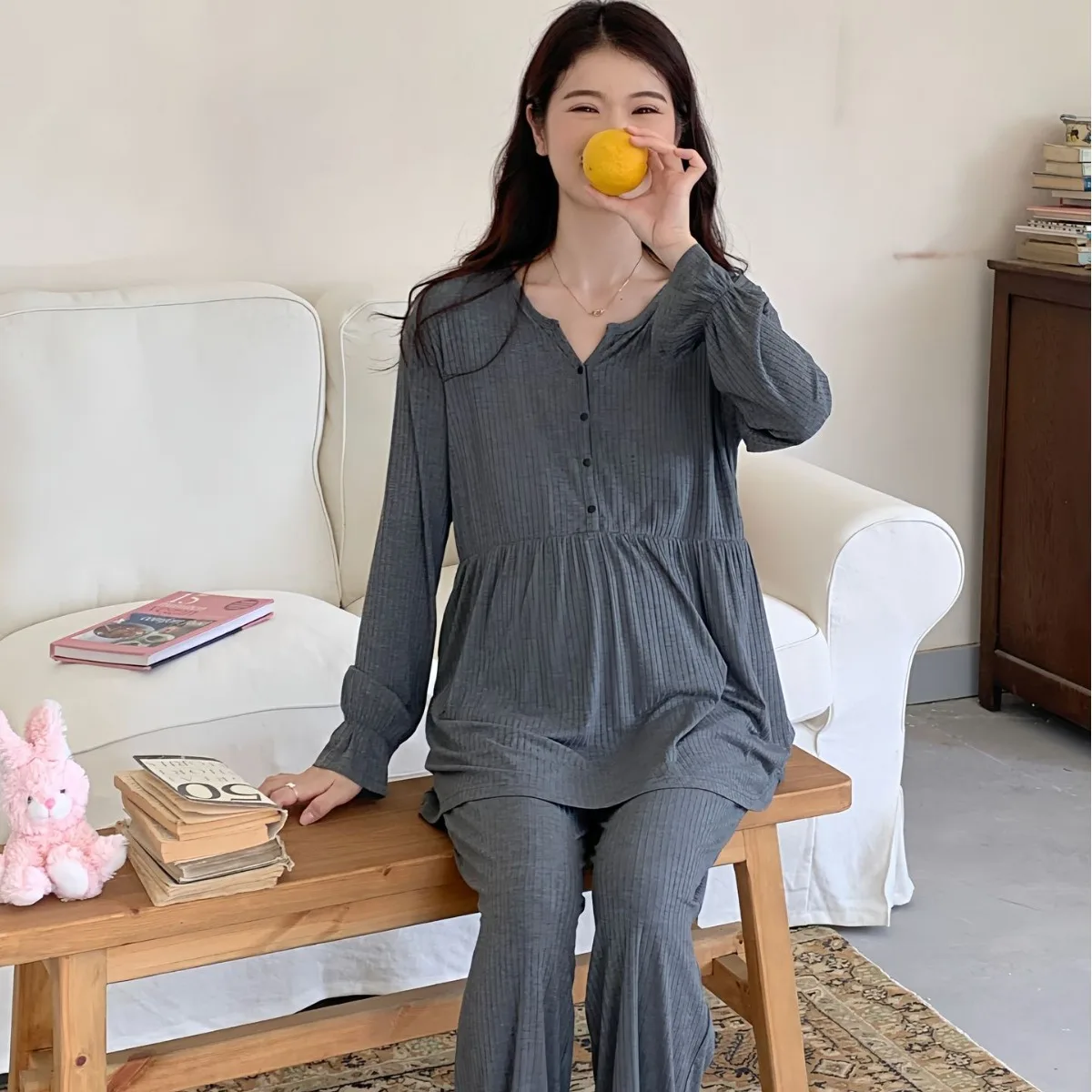 Otoño Modal manga larga maternidad enfermería conjuntos de ropa de dormir pijamas de lactancia trajes ropa para mujeres embarazadas embarazo hogar - imagen 3