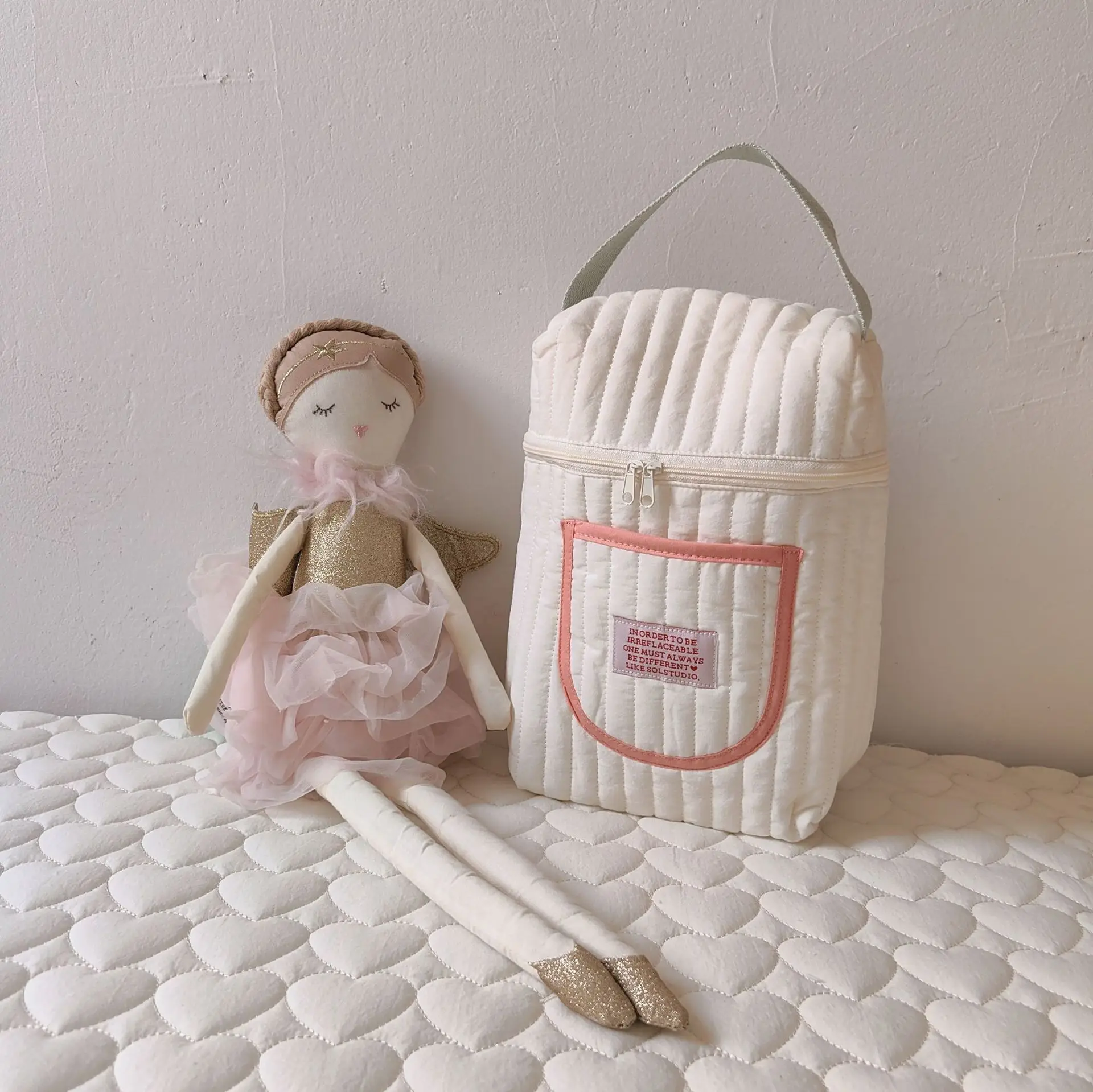 Bolsa de pañales de bebé acolchada de algodón, bolsa de mamá portátil, cochecito, bolsa colgante para pañales, organizador para bebé - imagen 5