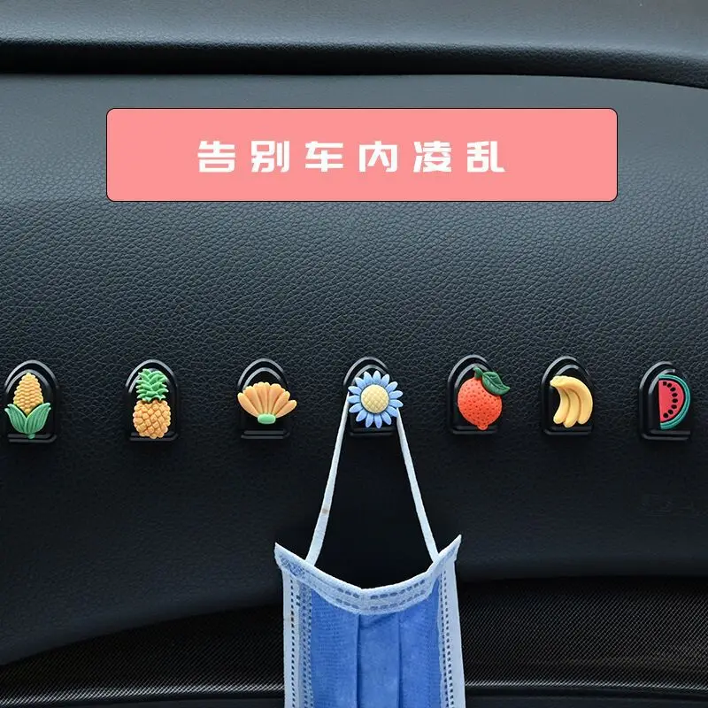 Gancho para coche, Mini gancho bonito de dibujos animados para respaldo de asiento de coche, colgador adhesivo multifuncional creativo, organizador automático, almacenamiento de accesorios - imagen 4