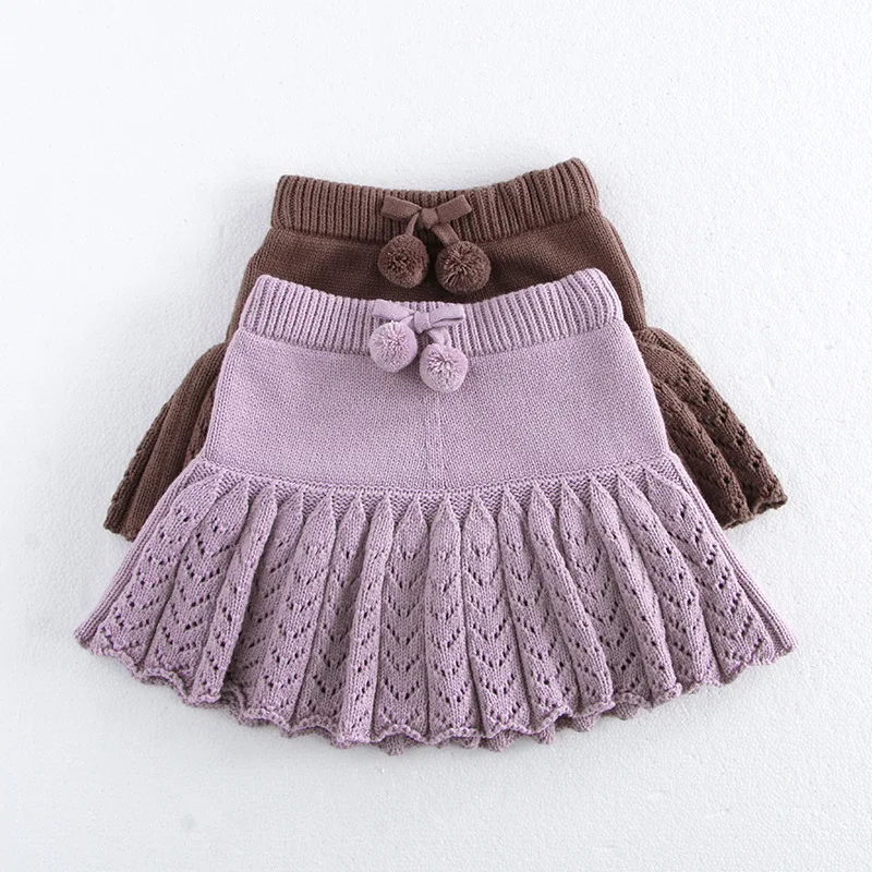 MILANCEL New Autumn Kids Short Skirt Girls Cute Solid Color Knitted Pleated Skirt Children Hollow Out Knitted Shorts - imagen 4