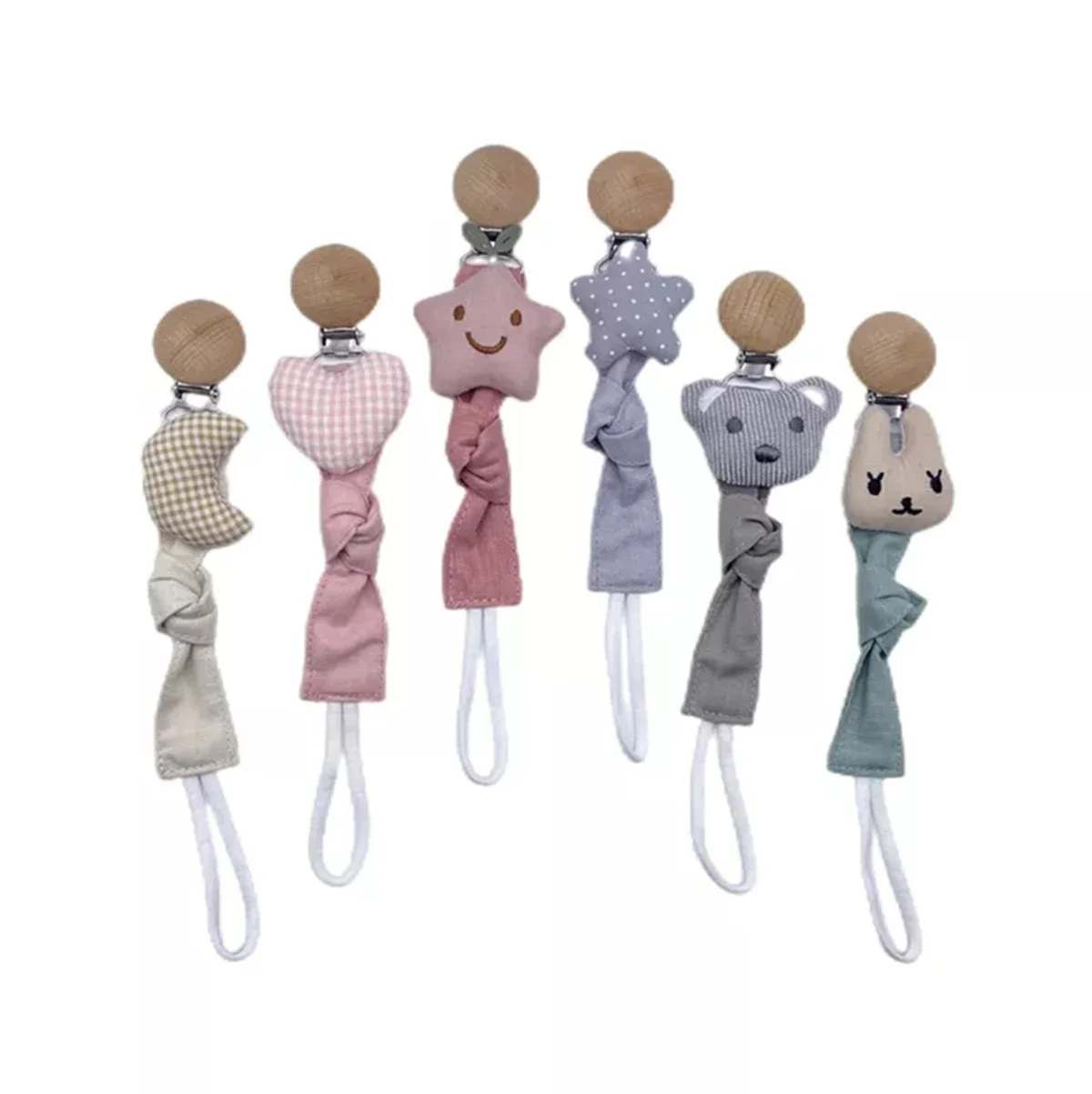 Chupete con Clip para bebé, chupete de madera de algodón para recién nacido, cadena para chupete, soporte para chupete, Material ecológico