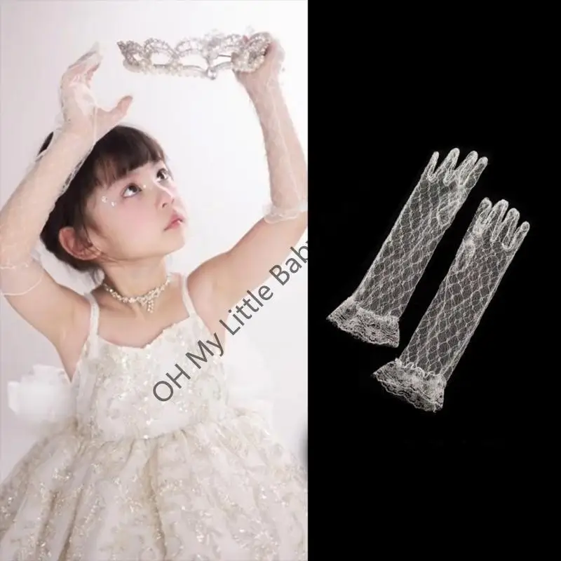 M76C Guantes encaje suave y transpirable Disfraz fotografía Accesorios boda Mittens para niños bodas y fiestas - imagen 4