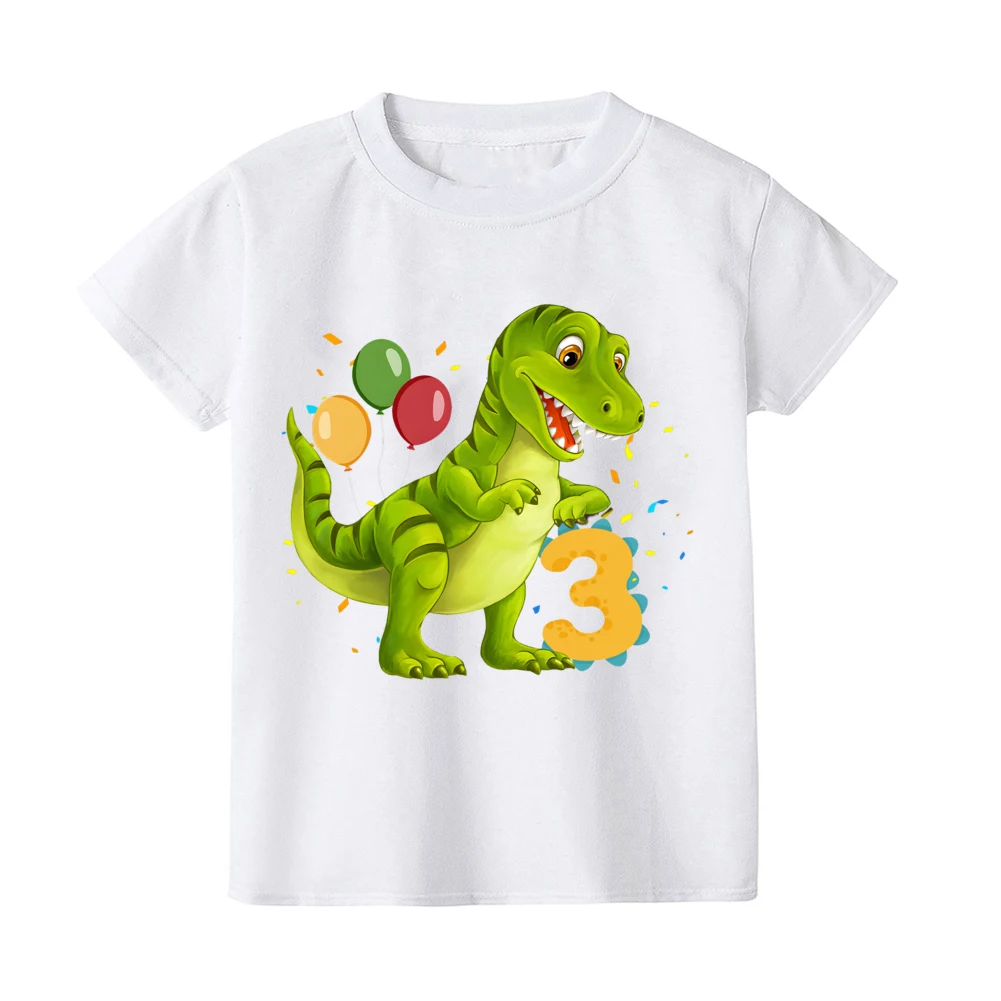 T-rex Dinosaur Birthday T-Shirt ANY AGE White Top Dino Trex Party Tops Cute Dino Boy Girls Birthday Shirts Outfit - imagen 5
