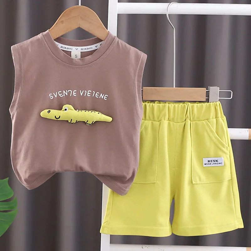 Conjunto Boutique verano niño algodón sin mangas y pantalones cortos - imagen 2