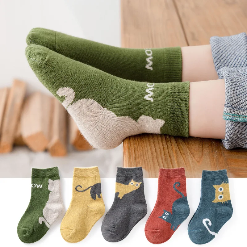 Calcetines tobilleros de algodón para niños con diseño de gato suaves - imagen 3