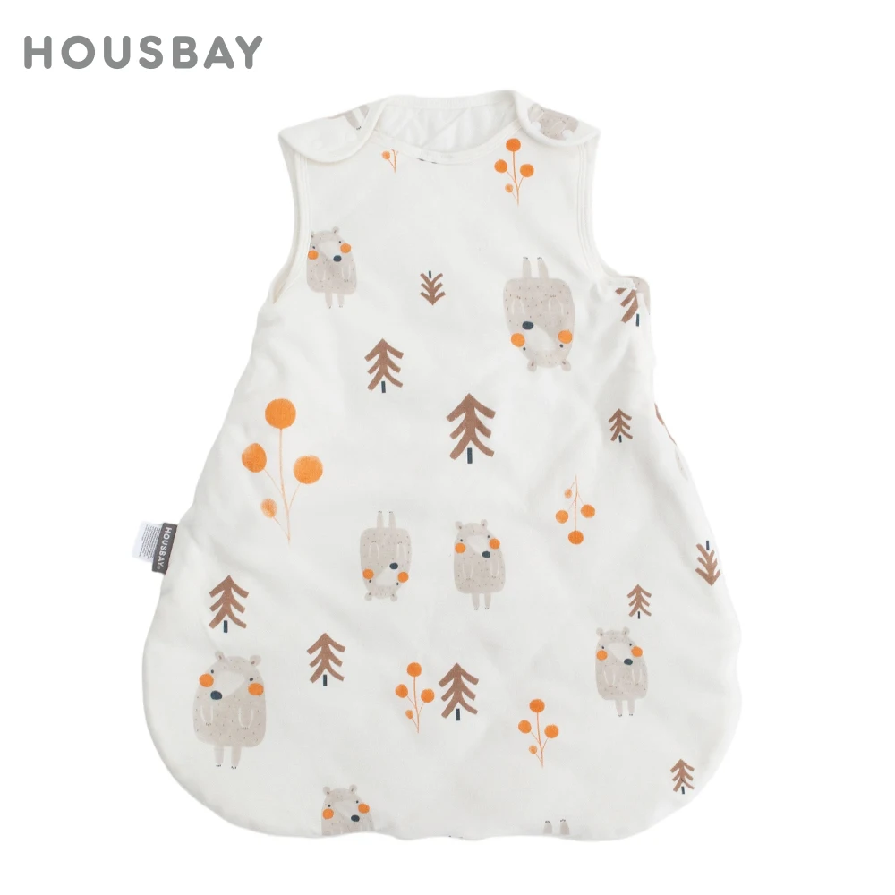 Saco de dormir para bebé, sacos de dormir sin mangas de algodón suave para otoño, edredón antipatadas con estampado de oso Beige de dibujos animados, manta portátil para niños