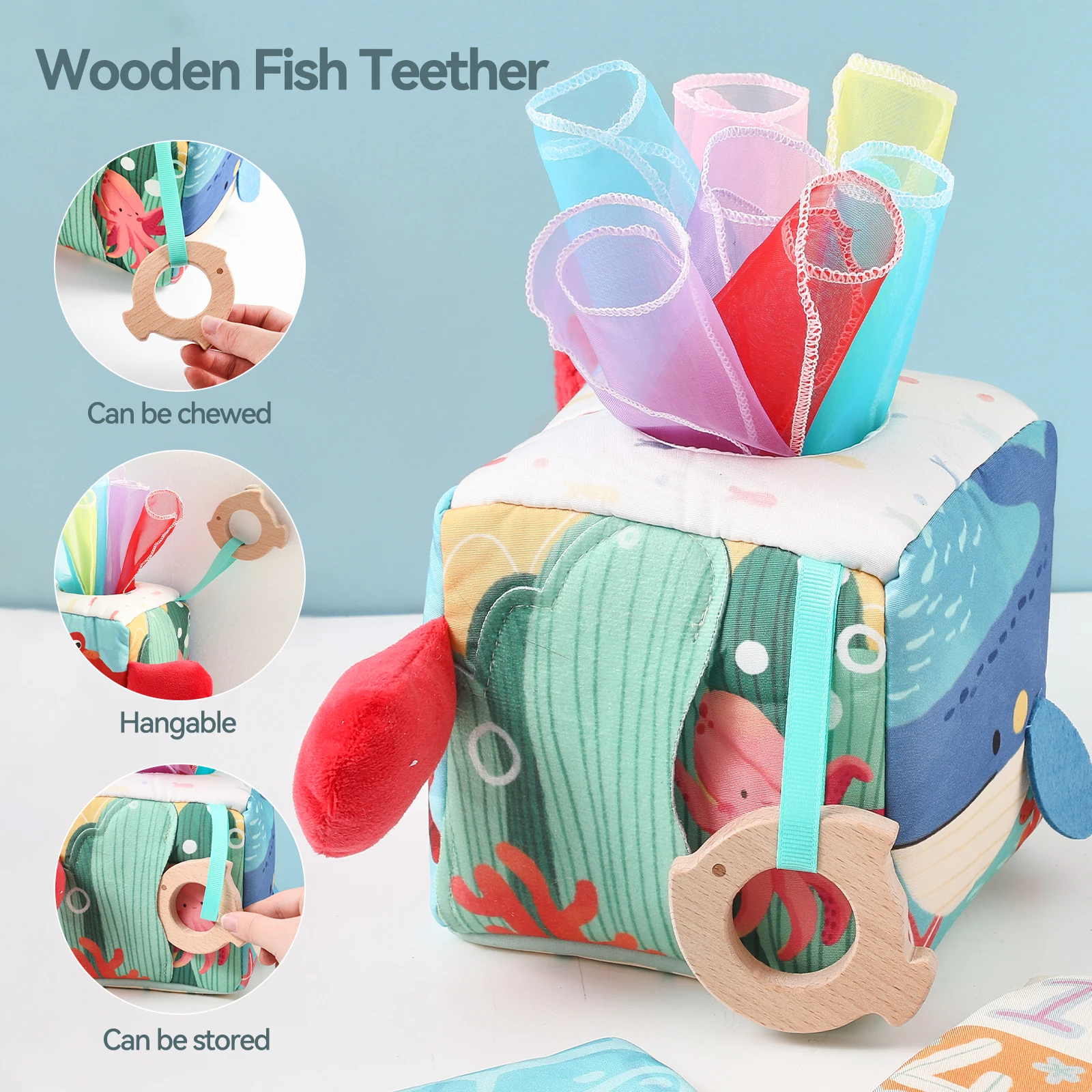 Juguete educativo Montessori de tela oceánica para bebé - imagen 4