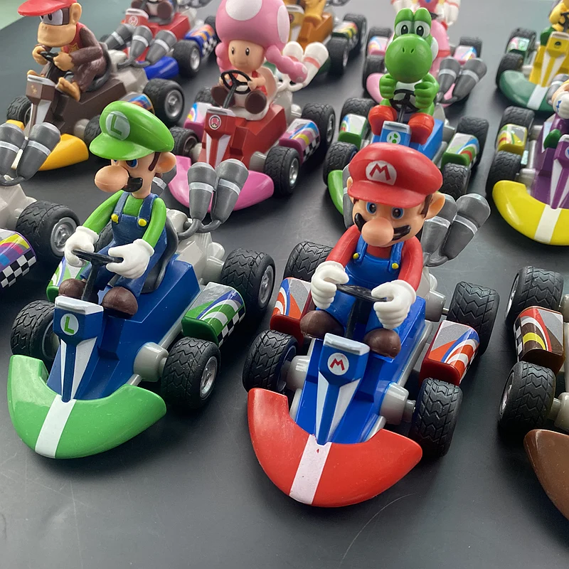 Super Mario serie Karting Mario Bros Luigi Yoshi Donkey Kong figuras de acción de juguete tirar hacia atrás el coche regalos para niños