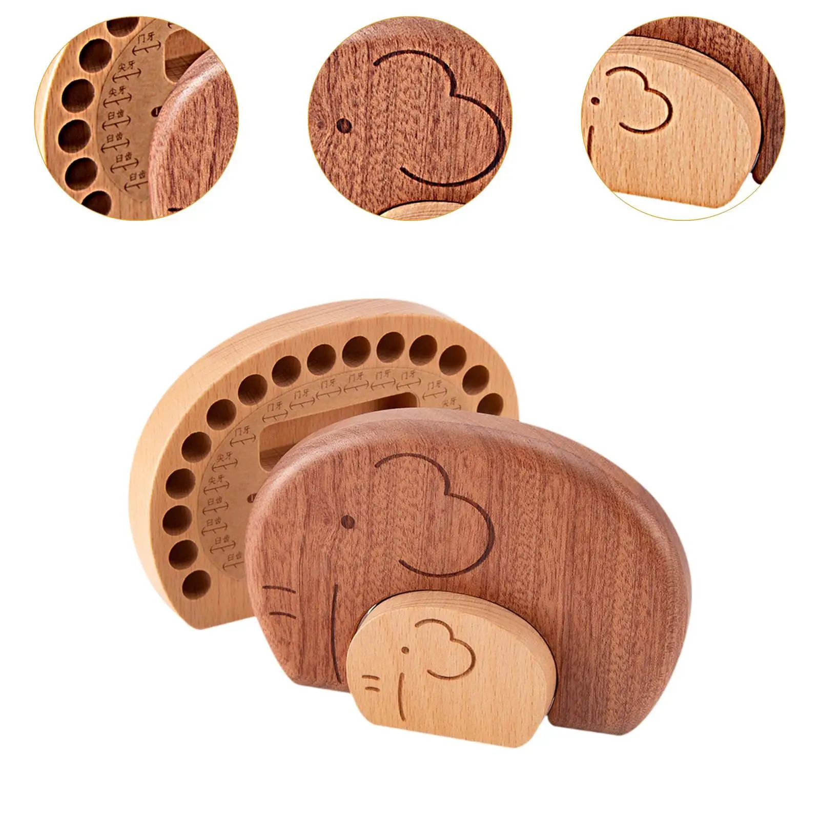 Wood Baby Teeth Storage Box Hair Collection Box Multifunctional Compact Keepsake Holder