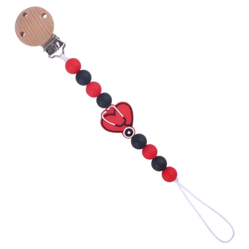 Clip silicona para chupete, Correa colorida con patrón en forma corazón - imagen 4