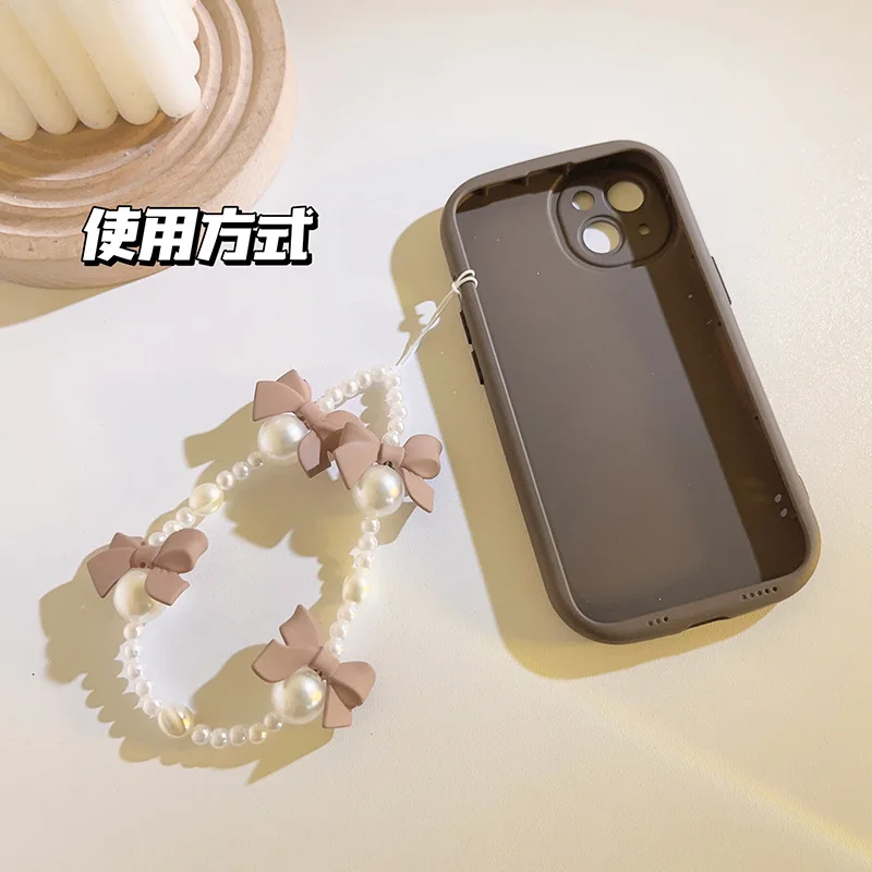 Cadena de teléfono con lazo coreano y perla acrílica negra para niñas - imagen 2