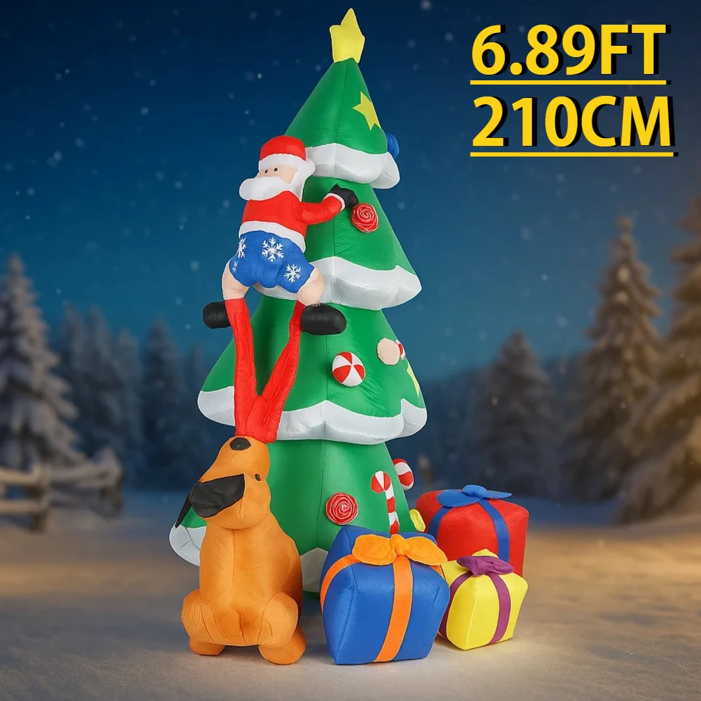 Juguete inflable de Navidad de 6,89 pies, árbol de Papá Noel, decoración de perros, luces LED, decoración de fiesta de patio, suministros navideños para el hogar, regalo festivo