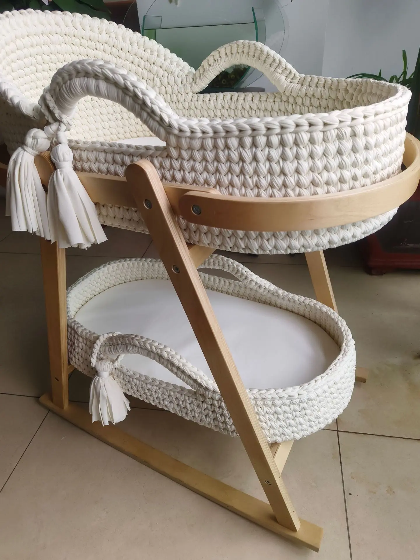 Cesta tejida a mano para bebé Moisés, cuna para bebé, cesta cambiadora de pañales neonatal