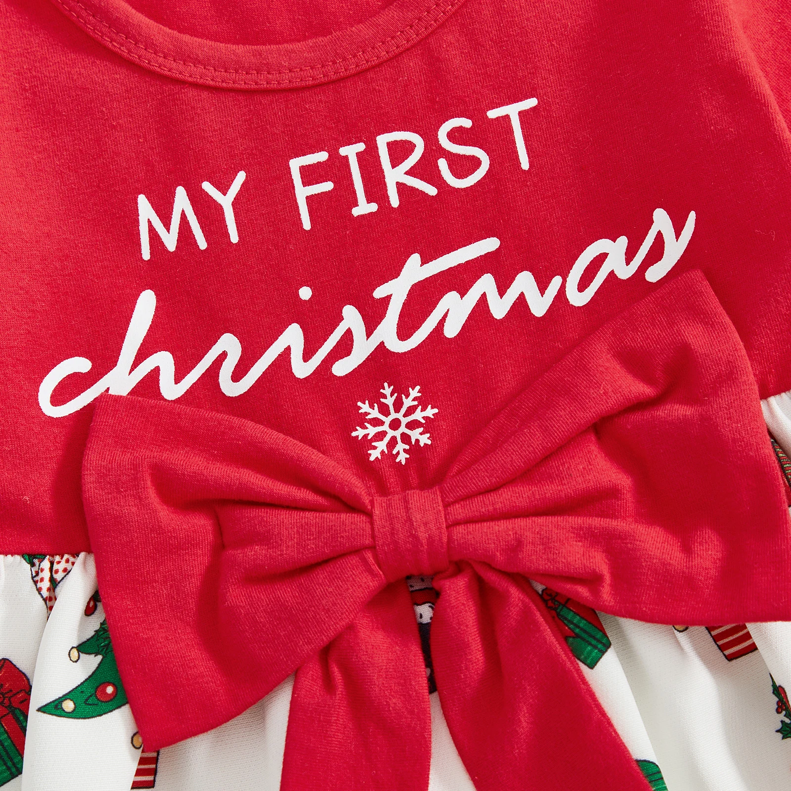 VISgogo Vestido de Navidad para niña pequeña de 0 a 18 meses, manga larga, cuello redondo, lazo frontal, vestido suelto, traje de vacaciones - imagen 5