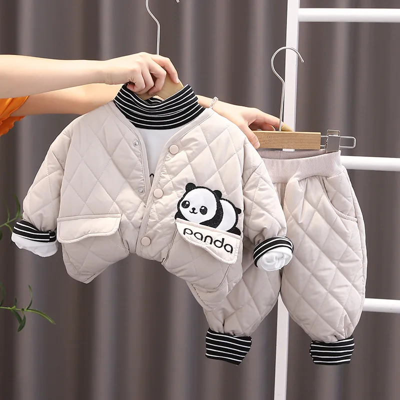 Nueva ropa de invierno para bebés, traje para niños, chaqueta gruesa, camiseta, pantalones, 3 unids/set, ropa de moda para niños y niñas, chándales infantiles - imagen 2