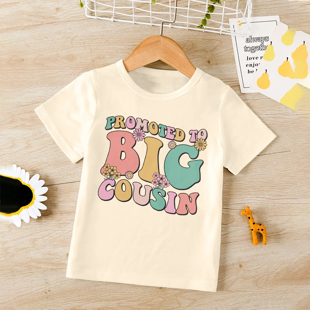 Camiseta con estampado promocionado a Big Cousin, Idea de anuncio de bebé para Nephews Nieces, camisetas Retro para niños y niñas, camisa a juego Cousins
