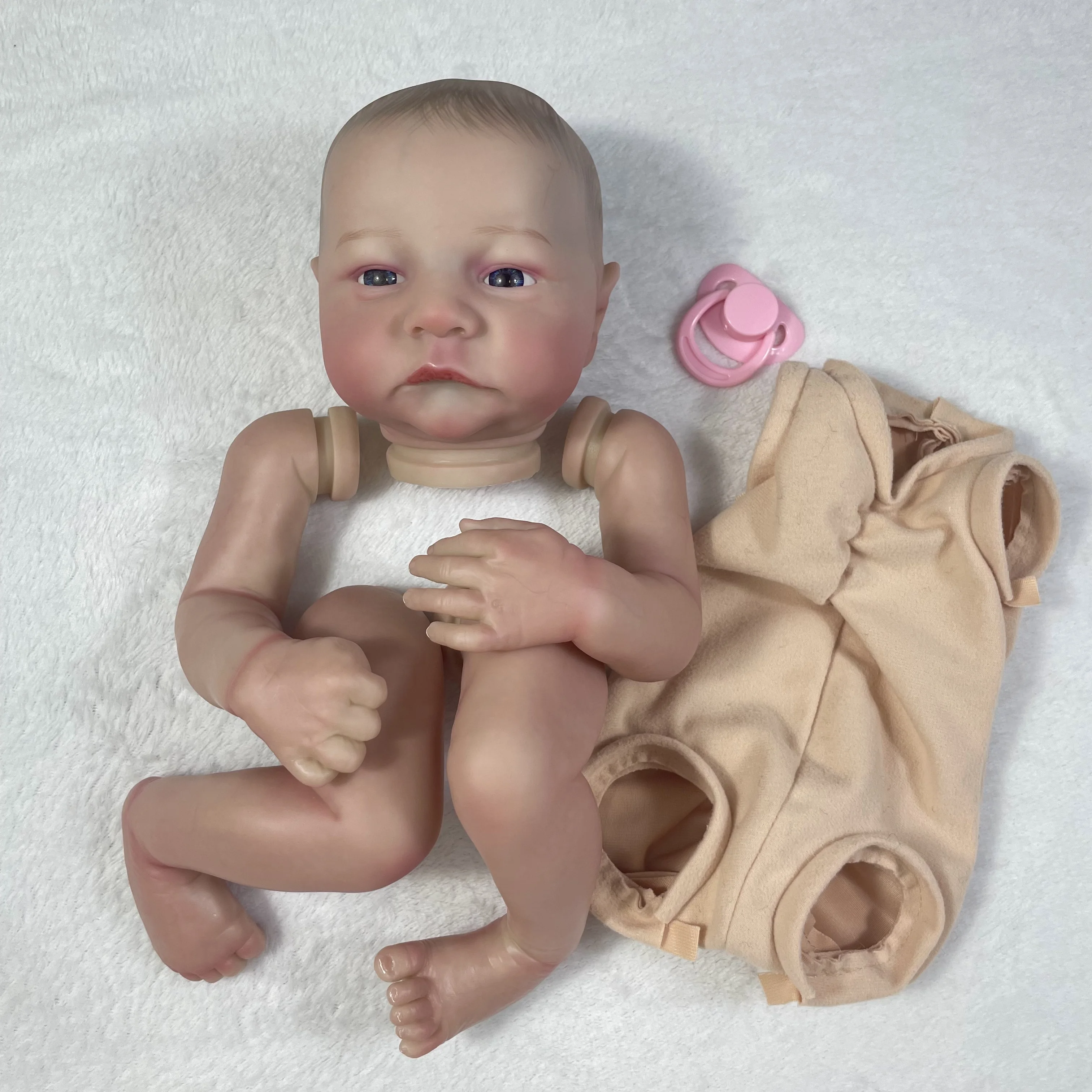 MRB-piezas de muñeca Reborn ya pintadas de 19 pulgadas, pintura 3D de bebé realista de Levi Awake con venas visibles, cuerpo de tela incluido - imagen 4