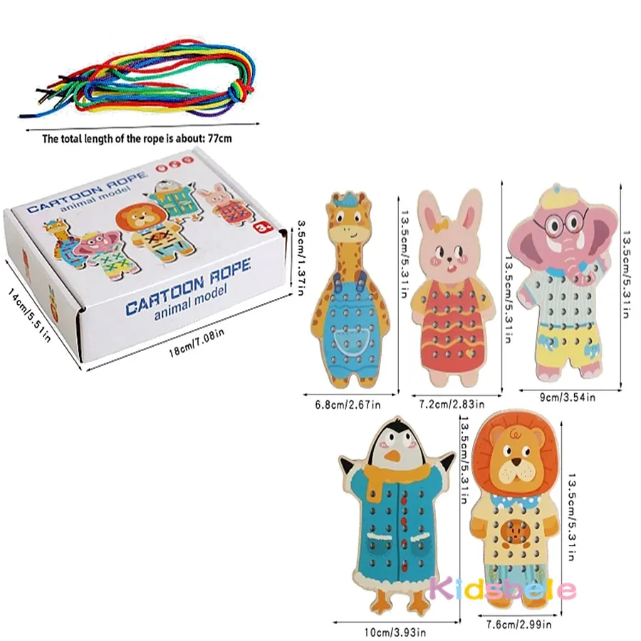 Juguete Montessori de enhebrar cordones con animales y fruta - imagen 3