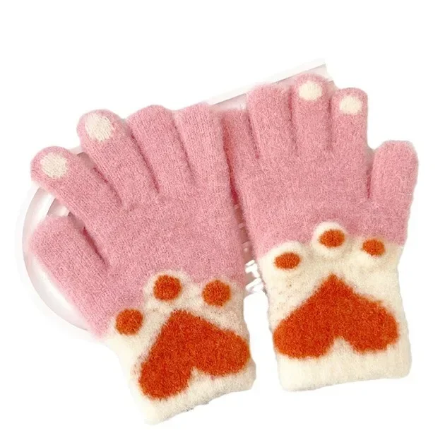 Guante de punto cálido para niños, guante de dibujos animados peludos, estilo Corazón, grueso, dulce, lindo, otoño e invierno, 1 par - imagen 5