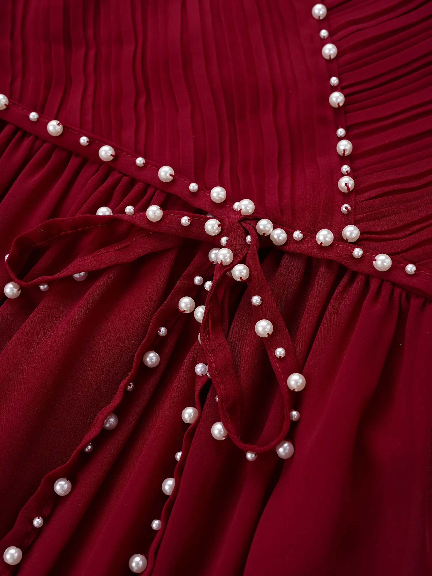 Vestido de flores para niñas, elegante vestido de fiesta de gasa con cuentas de verano, vestido fruncido con cuello en V sin mangas con lazo recortado para boda de dama de honor - imagen 5