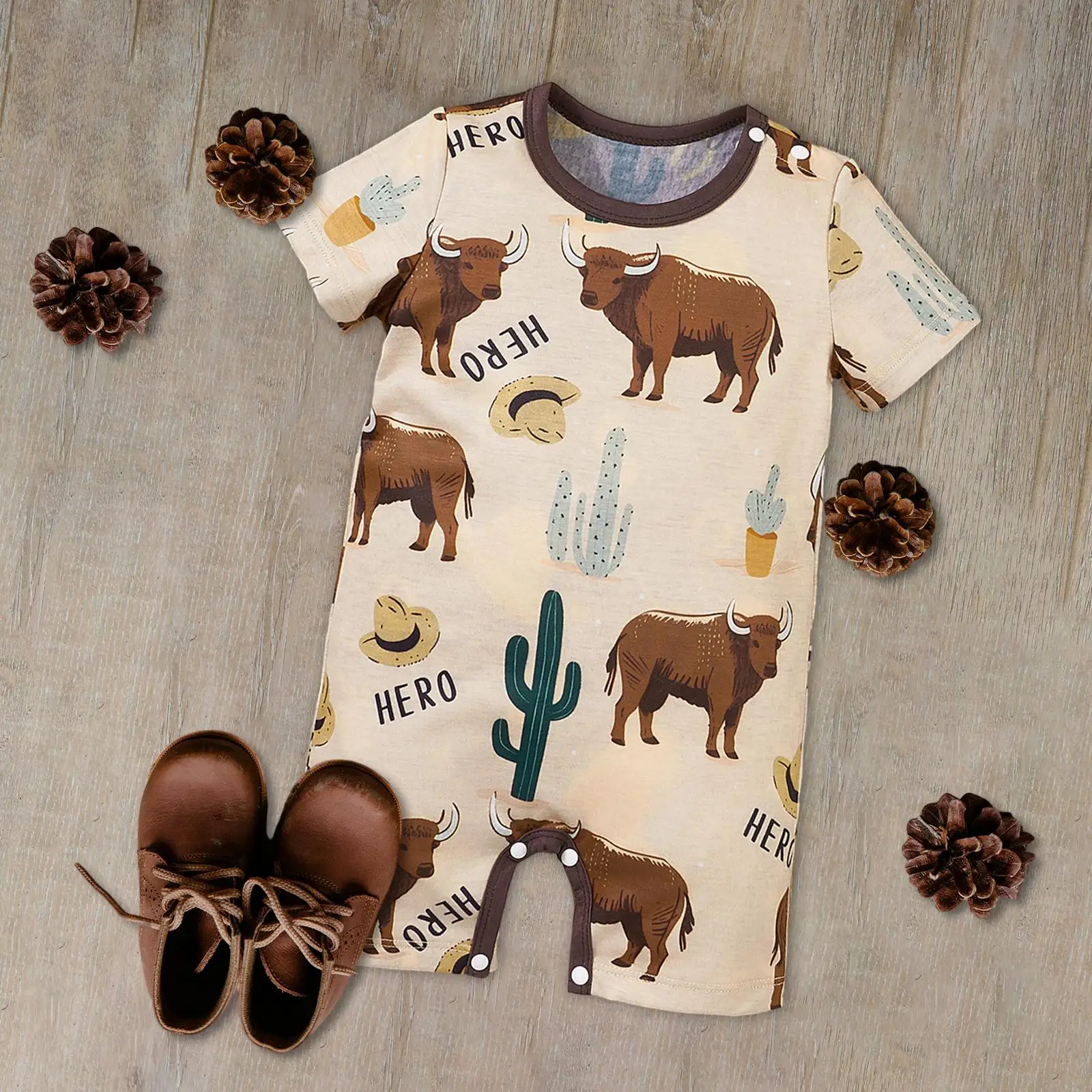 Newborn Cartoon Pyjama Playsuit Infants Summer Button Onesie Jumpsuit for Festival Photo Shoot Outdoor Holiday Wedding Party