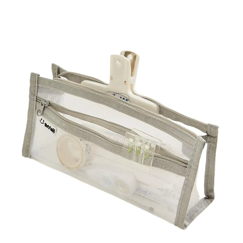 Bolsa de lápices de malla transparente, estuche de bolígrafo, bolsa de almacenamiento de gasa de doble capa para papelería, oficina y escuela