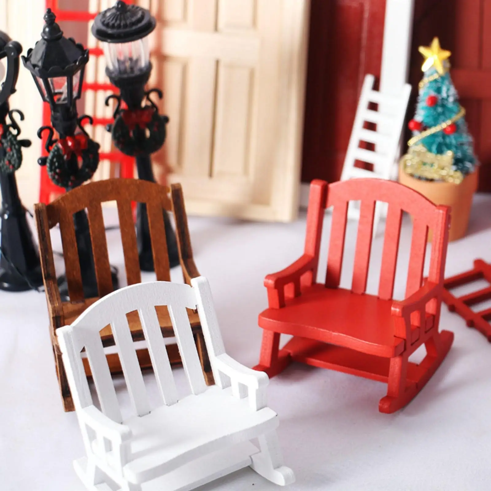 Silla mecedora miniatura de madera para casa muñecas - imagen 5