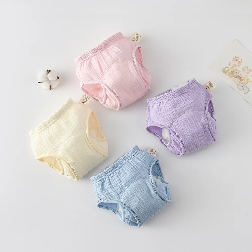 Pañal de gasa sólida para bebé, pantalones de entrenamiento impermeables de algodón para bebé, pantalones cortos infantiles, bragas, pañales para niño y niña, ropa interior cambiante - imagen 4
