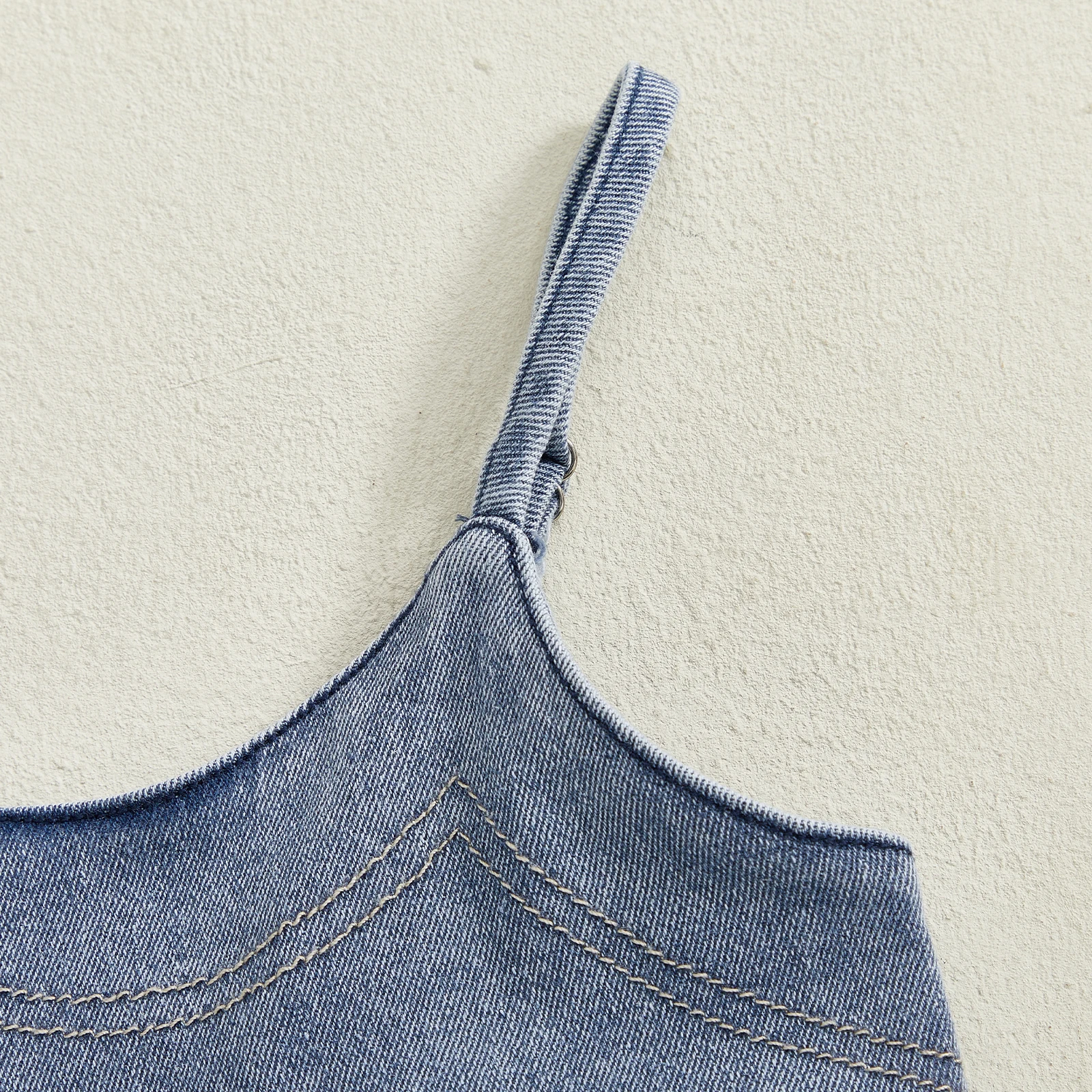 SUNSIOM Conjuntos de ropa para niñas de 1 a 5 años Sin mangas Color sólido Denim Cami Tank Tops Conjuntos de pantalones - imagen 4