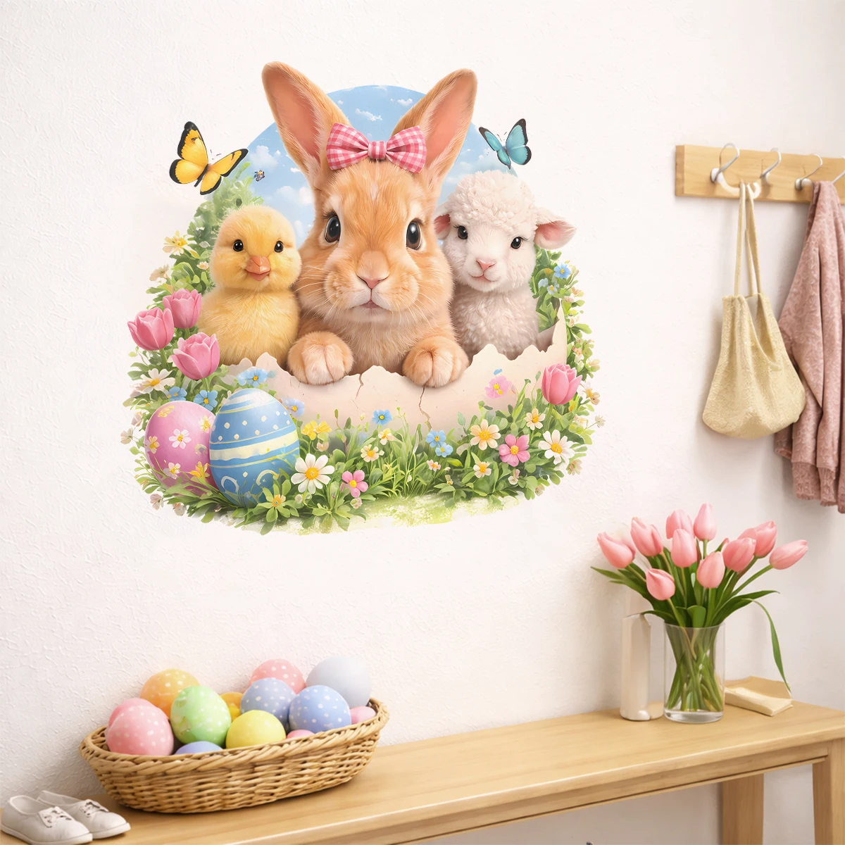Pegatinas de pared primavera con animales de Pascua y flores - imagen 2