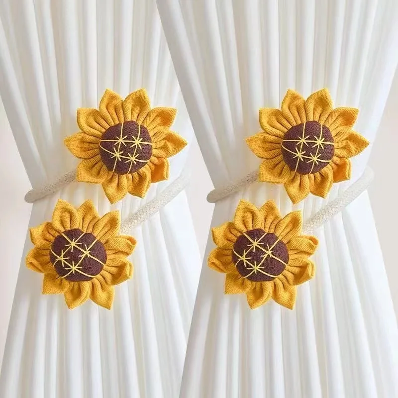 2 uds. Enzapaños de cortina torcidos de girasol minimalistas modernos, sin taladro ni bricolaje, accesorios bonitos y prácticos, añadir vibraciones alegres - imagen 2