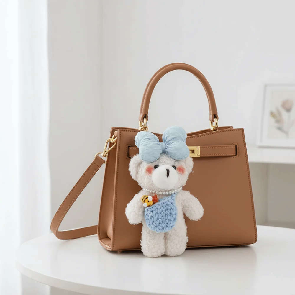 Llavero oso peluche con lazo – Colgante suave para bolsos y carritos - imagen 5