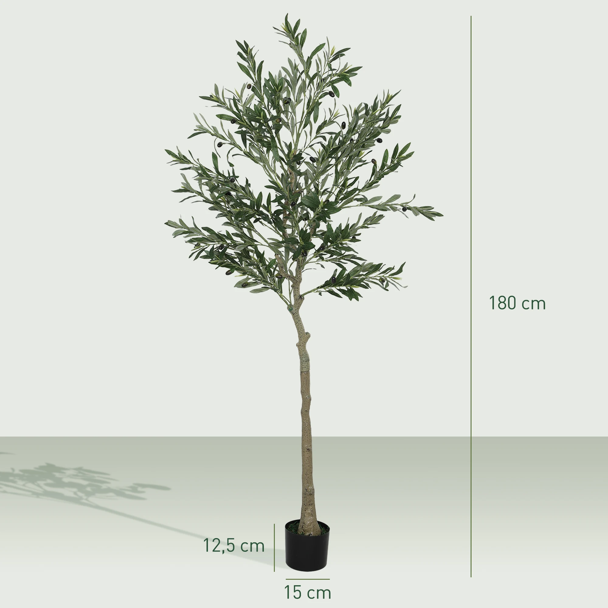 HOMCOM Olivo Artificial 180 cm Planta Artificial Decorativa Grande Árbol Artificial de Interior con 40 Aceitunas Decoración para Hogar Oficina Balcón Dormitorio Verde - imagen 3