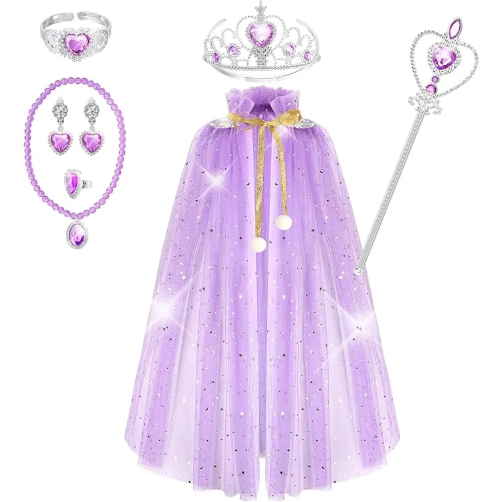 Capa de princesa con varita y corona vestido arcoíris para cumpleaños - imagen 4