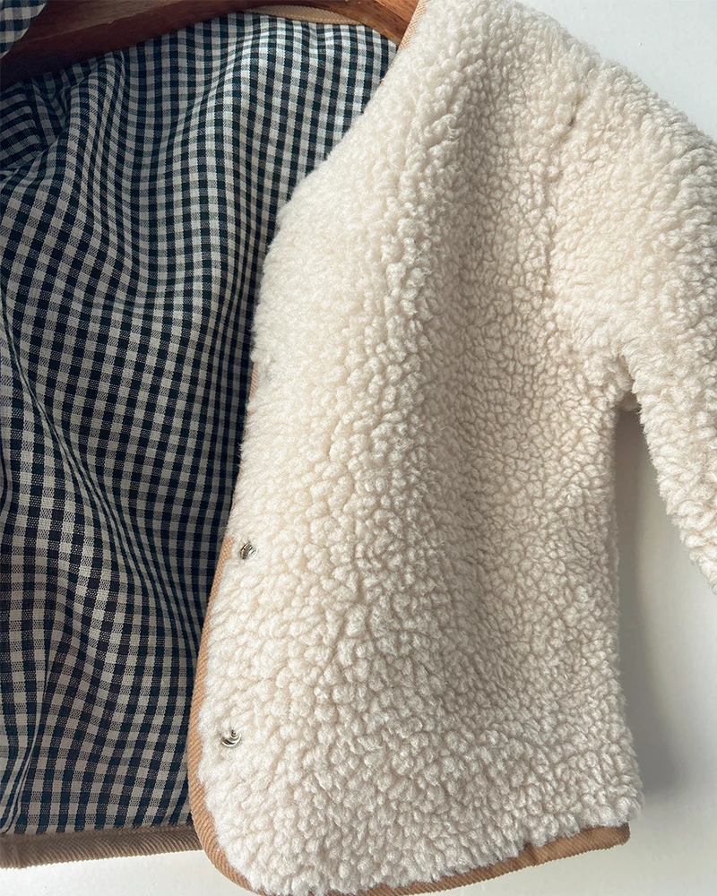 Children Jacket New Fashion Autumn Winter Warm Two Sides Wear Plaid Plush Jacket Kids Clothes Casual Chic Girl Boys Outerwear - imagen 5