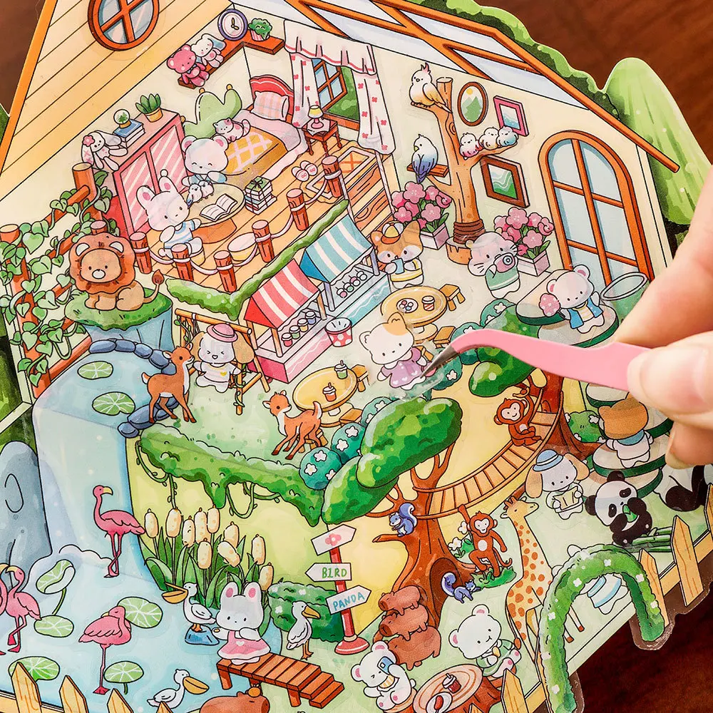 Pegatinas de paisajismo 3D Kawaii, escena en miniatura de dibujos animados, pegatinas tridimensionales apilables visuales, regalo para niños