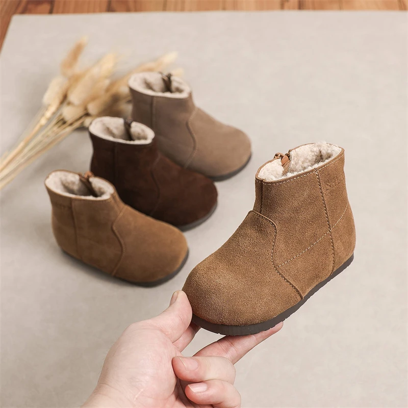 Botas de cuero genuino para bebés y niños, botas para exteriores para niños, suela suave antideslizante, zapatos ligeros para niños pequeños, Otoño Invierno - imagen 4