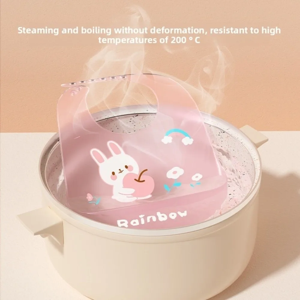 Baberos portátiles con estampado de dibujos animados, babero de alimentación transparente impermeable, material de alimentación ajustable de silicona suave - imagen 3