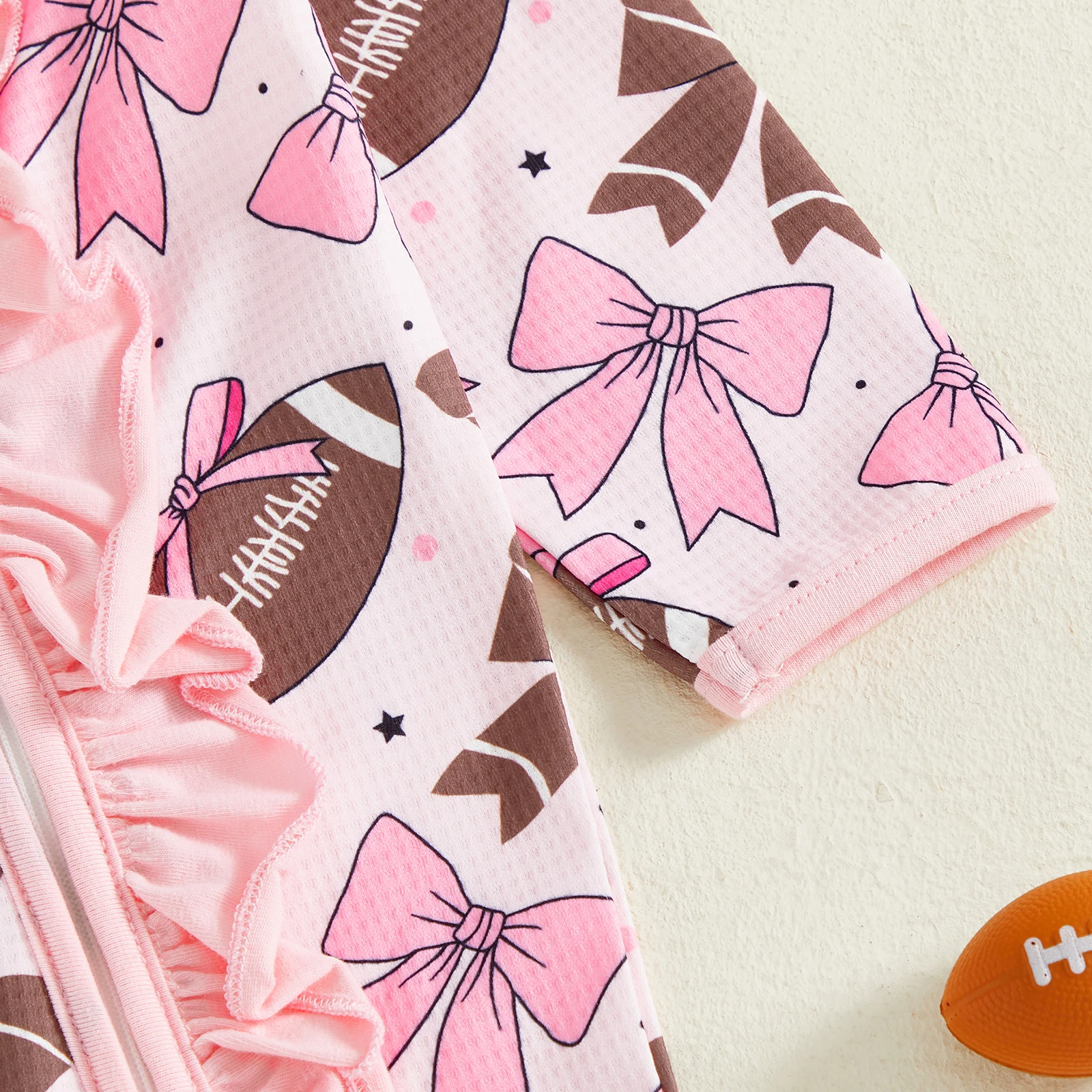 Mameluco con patas para niña de 0 a 6 meses, mono de manga larga con volantes y estampado de Rugby a la moda con diadema - imagen 5
