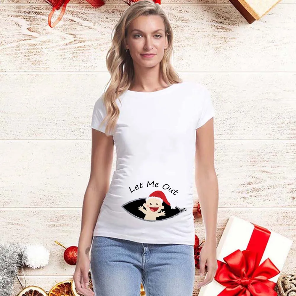 El mejor regalo 2025, camisetas de maternidad de Feliz Navidad, es mi primera Navidad, camisetas con estampado divertido para anuncio de embarazo - imagen 5